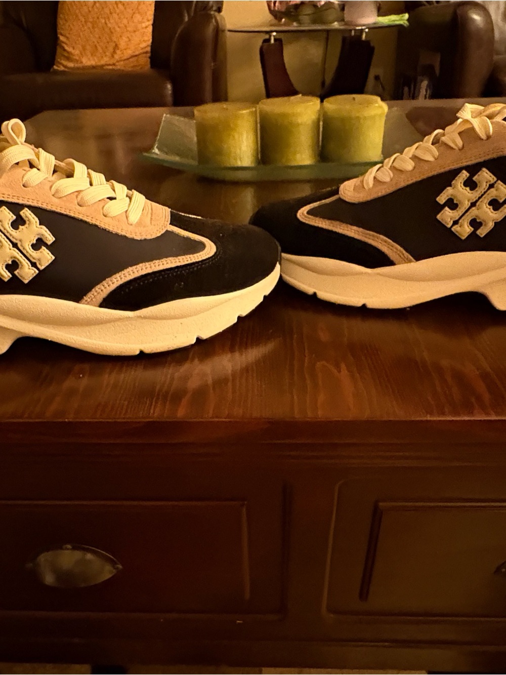 Tory Burch Black and Beige Women's Casual Sneakers size 9.5